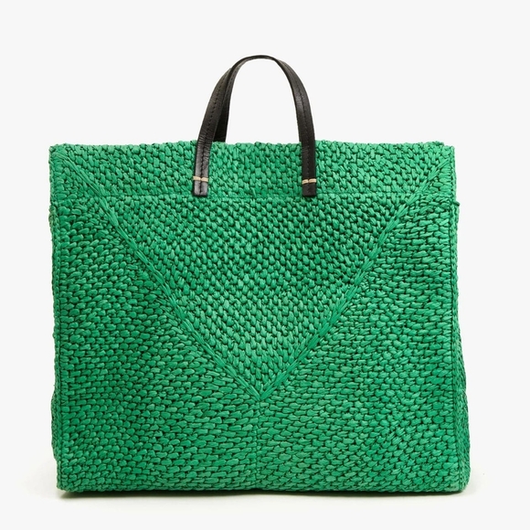 LIKE NEW CLARE V SUMMER SIMPLE RAFFIA TOTE BAG - GREEN APPLE - Picture 2 of 11